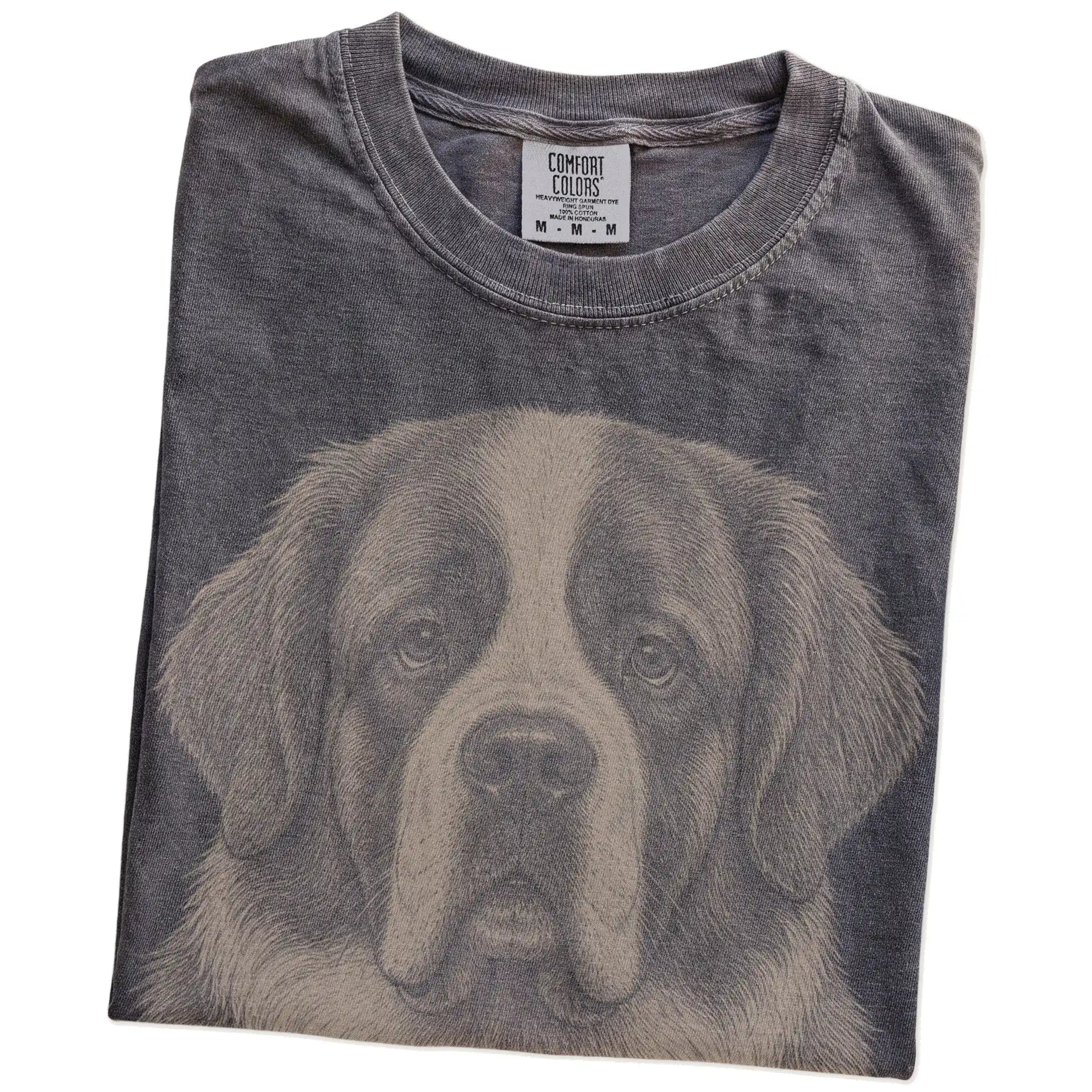 Folded Pepper Comfort Colors® T-shirt showing a realistic drawing of a St Bernard