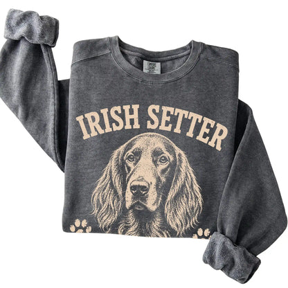 Pepper Comfort Colors® sweatshirt featuring Red Hair, Don't Care - Irish Setter, folded presentation