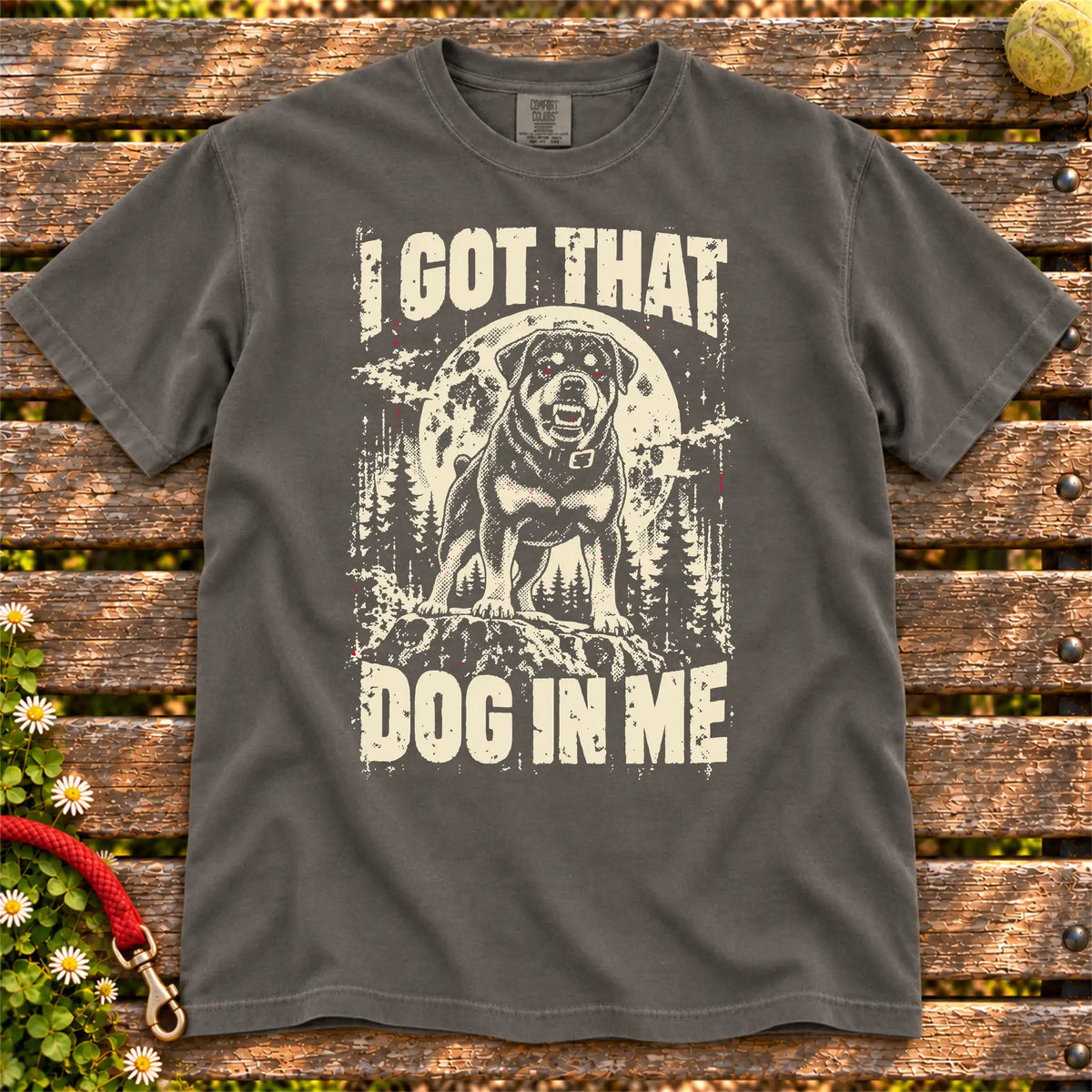 Pepper Rottweiler I Got That Dog in Me T-shirt, full garment view