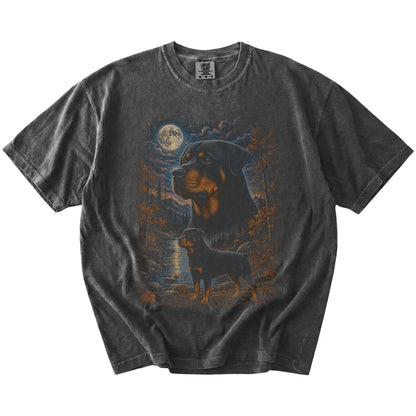pepper T-shirt with Rottweiler Autumn Moon artwork.