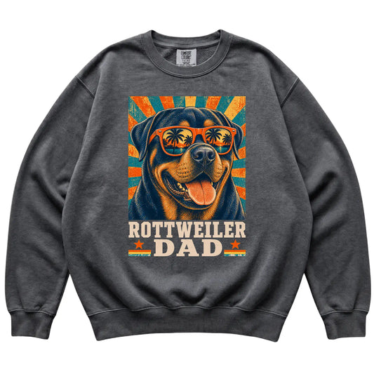Retro Rottweiler Dad design on a Pepper Comfort Colors sweatshirt