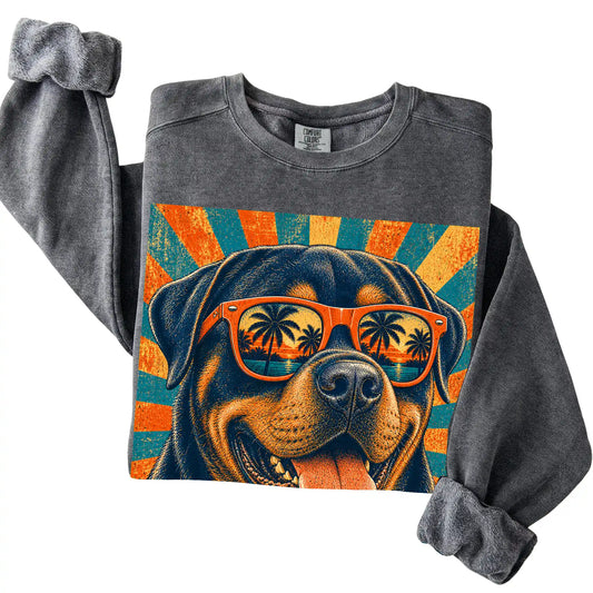 Folded Pepper Comfort Colors sweatshirt with a Retro Rottweiler Dad design