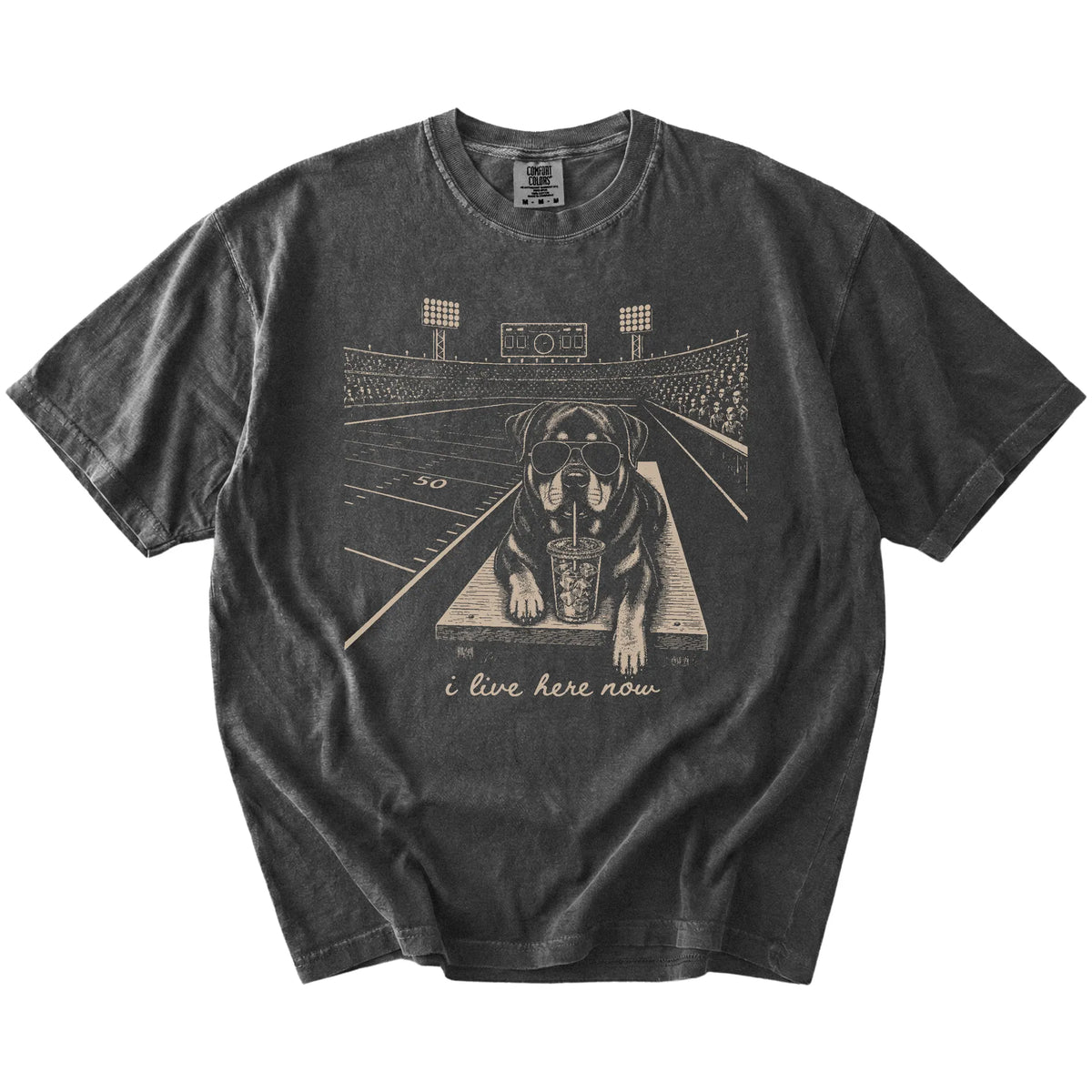 Rottweiler ready for football and tailgate season on a Pepper Comfort Colors® T-shirt