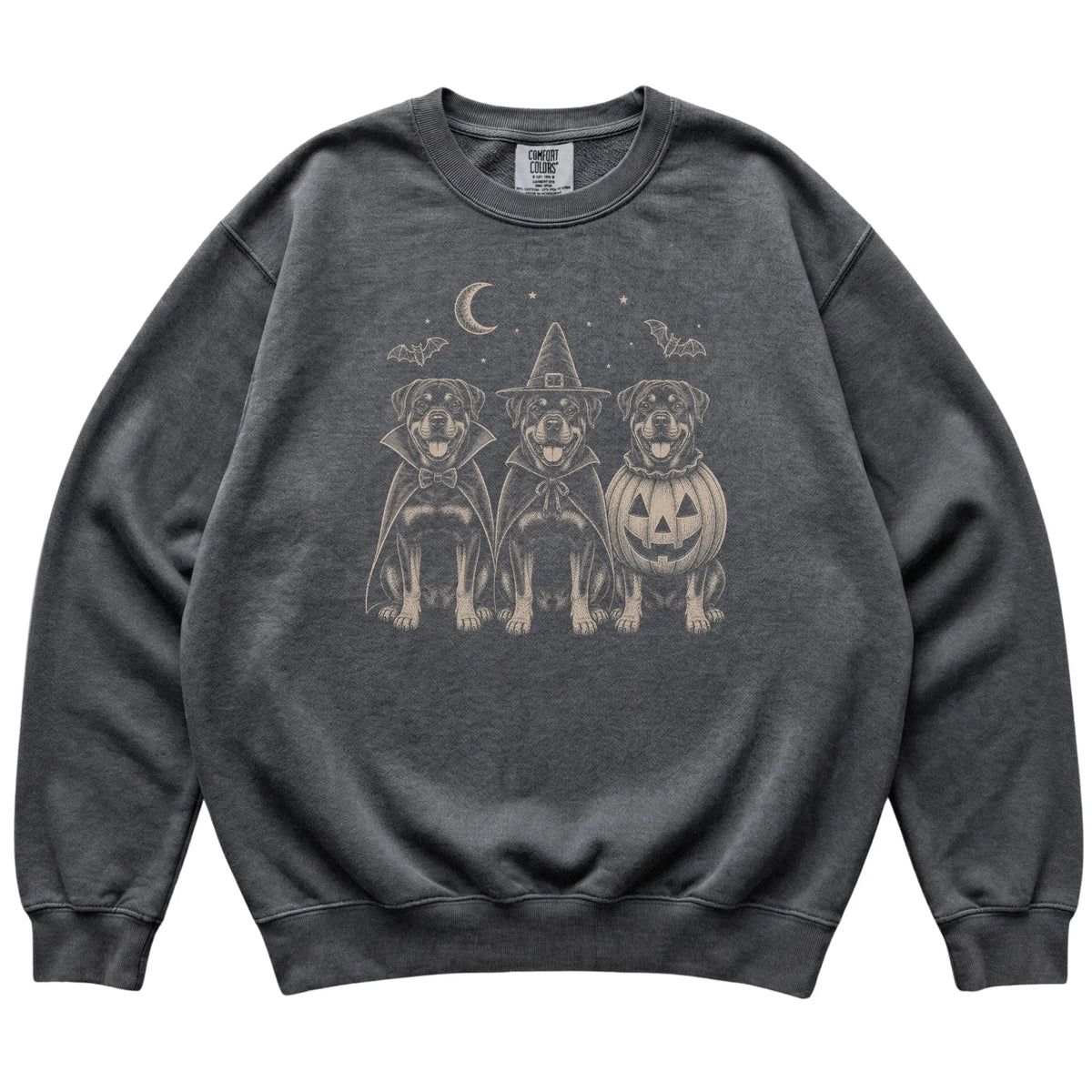 Pepper Rottweiler Halloween Costume Comfort Colors sweatshirt, flat view