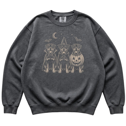 Pepper Rottweiler Halloween Costume Comfort Colors sweatshirt, flat view