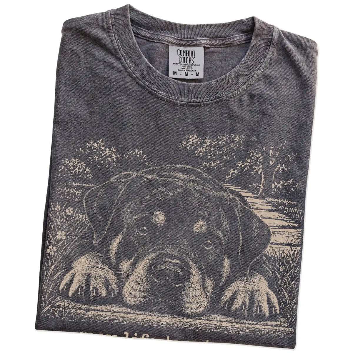 Rottweiler Karma Comfort Colors T-shirt in Pepper — Folded Detail