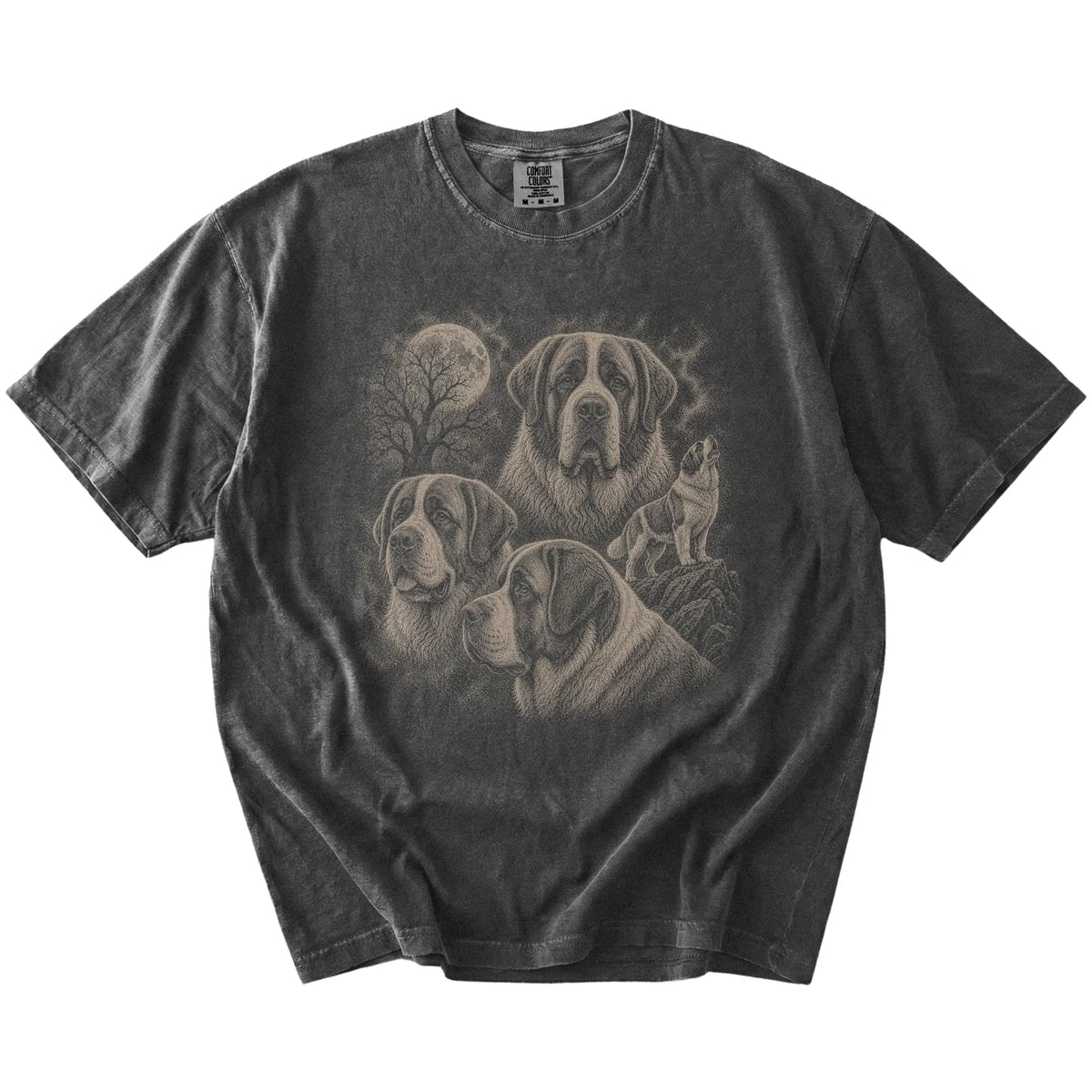 Vintage moon montage featuring Saint Bernard on a Pepper Comfort Colors® T-shirt