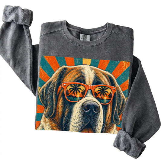 Folded Pepper Comfort Colors sweatshirt with a Retro Saint Bernard Dad design