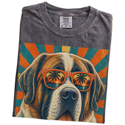 Retro Saint Bernard Dad design on a Pepper Comfort Colors T-shirt folded detail