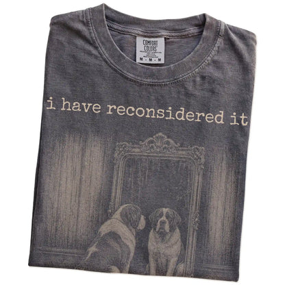 Folded Pepper Comfort Colors® T-shirt showing “the answer is still no” saint bernard design