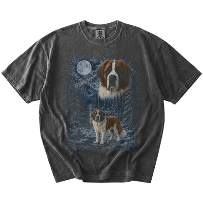 Saint Bernard in a snowy winter forest on a Pepper t-shirt