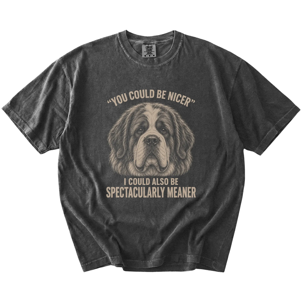 Saint Bernard Guard Dog T-Shirt in Pepper — flat lay