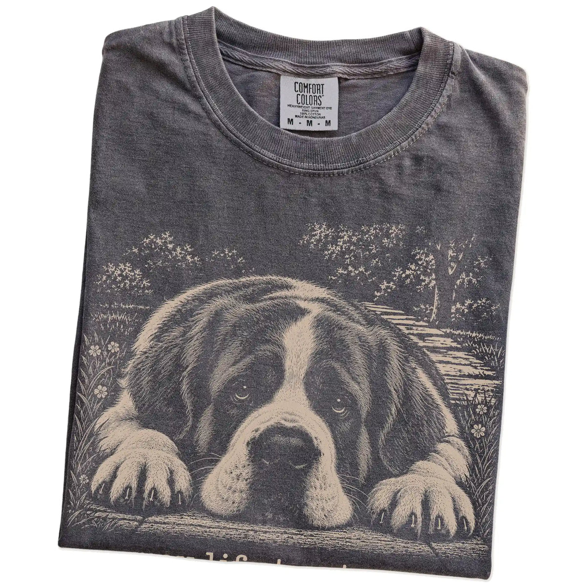 Saint Bernard Karma Comfort Colors T-shirt in Pepper — Folded Detail