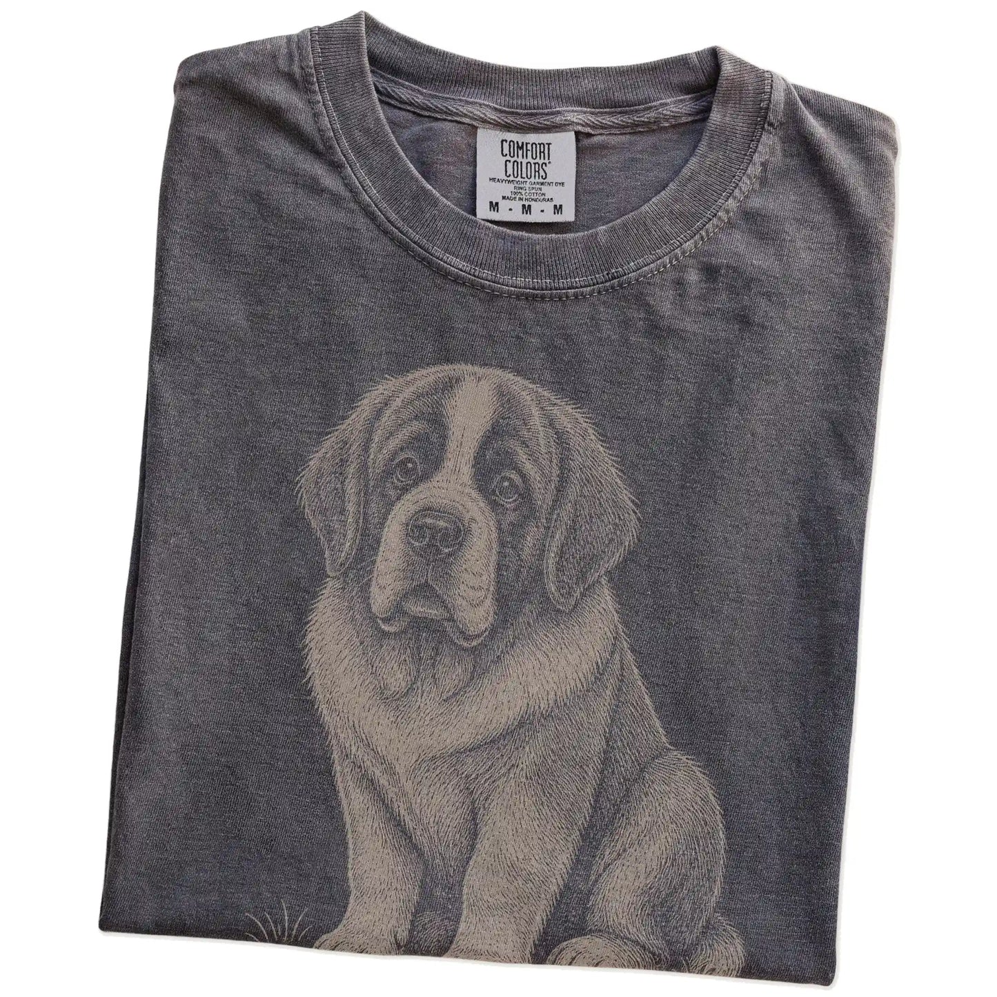 Folded Pepper Saint Bernard Karma T-Shirt showing the graphic