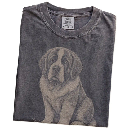 Folded Pepper Saint Bernard Karma T-Shirt showing the graphic