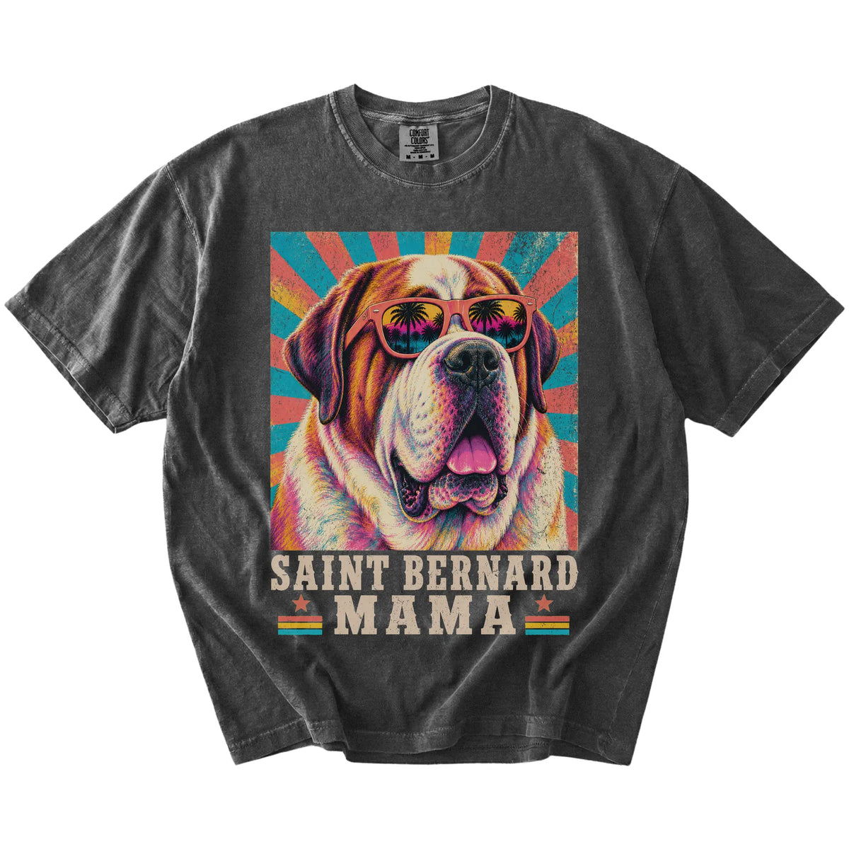 Retro Saint Bernard Mama design on a Pepper Comfort Colors T-shirt