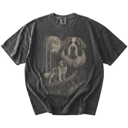 Pepper Saint Bernard Moonlit Forest T-Shirt laid flat