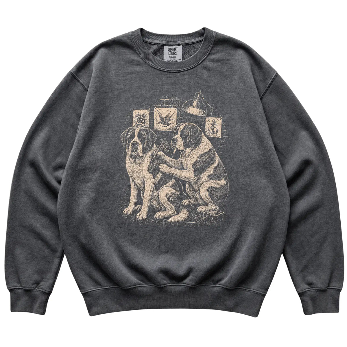 Pepper Saint Bernard Dog Tattoo Artist shirt laid flat