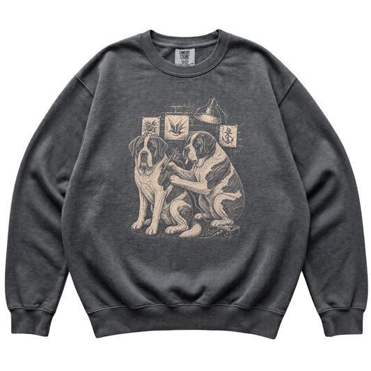 Pepper Saint Bernard Dog Tattoo Artist shirt laid flat