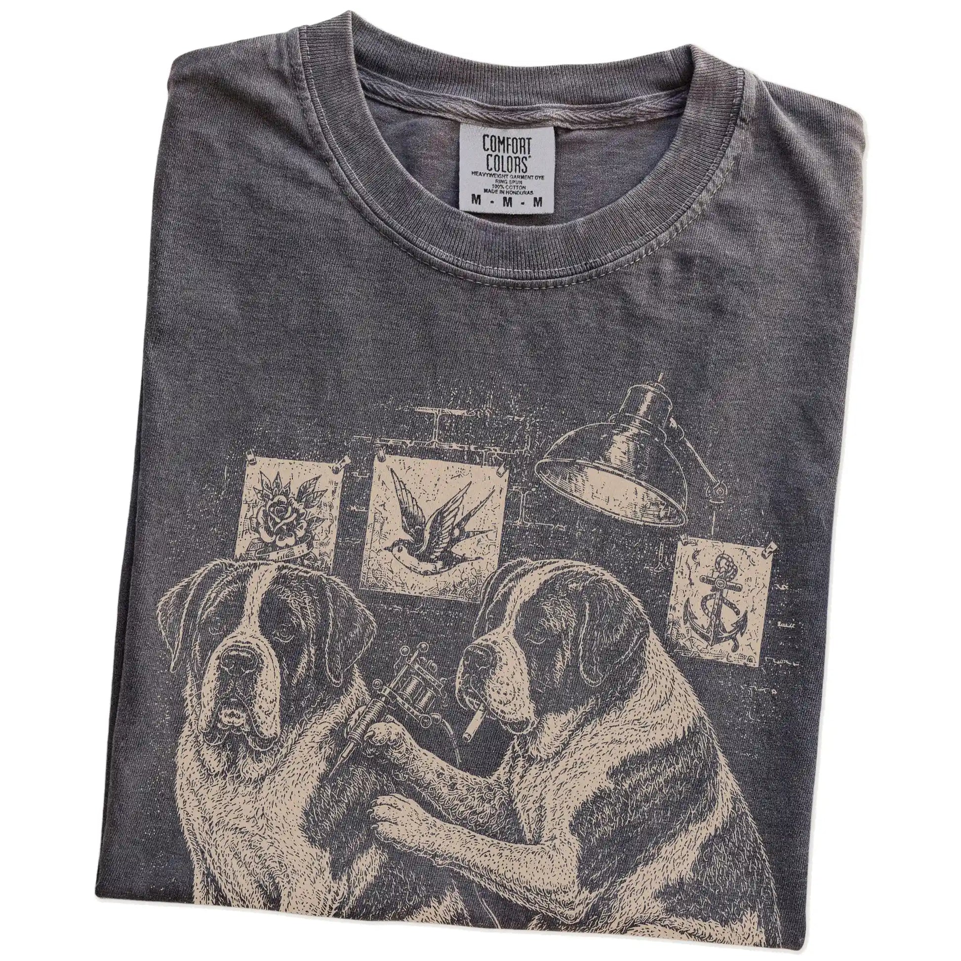 Folded Pepper Saint Bernard Tattoo t-shirt showing the graphic