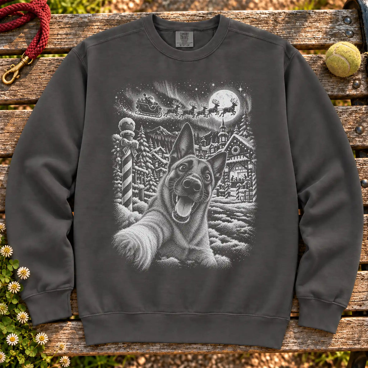 Belgian Malinois Santa Selfie design on a Pepper sweatshirt