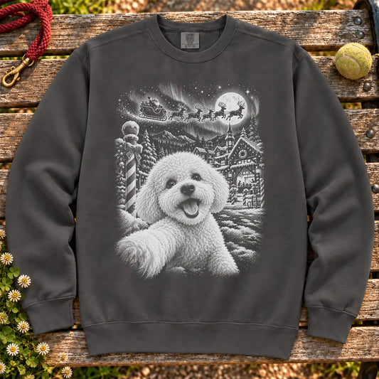 Bichon Frise Santa Selfie design on a Pepper sweatshirt