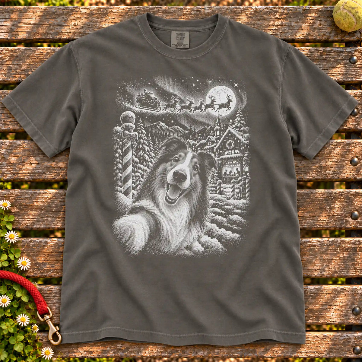 Collie Santa Selfie design on a Pepper T-shirt