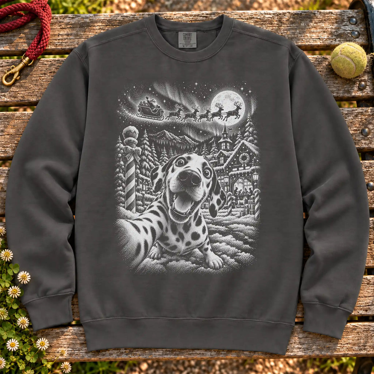 Dalmatian Santa Selfie design on a Pepper sweatshirt