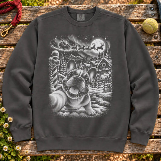 French Bulldog Santa Selfie design on a Pepper sweatshirt