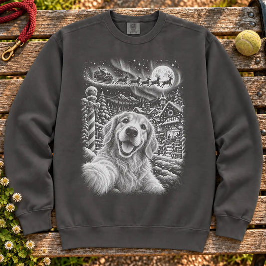 Golden Retriever Santa Selfie design on a Pepper sweatshirt