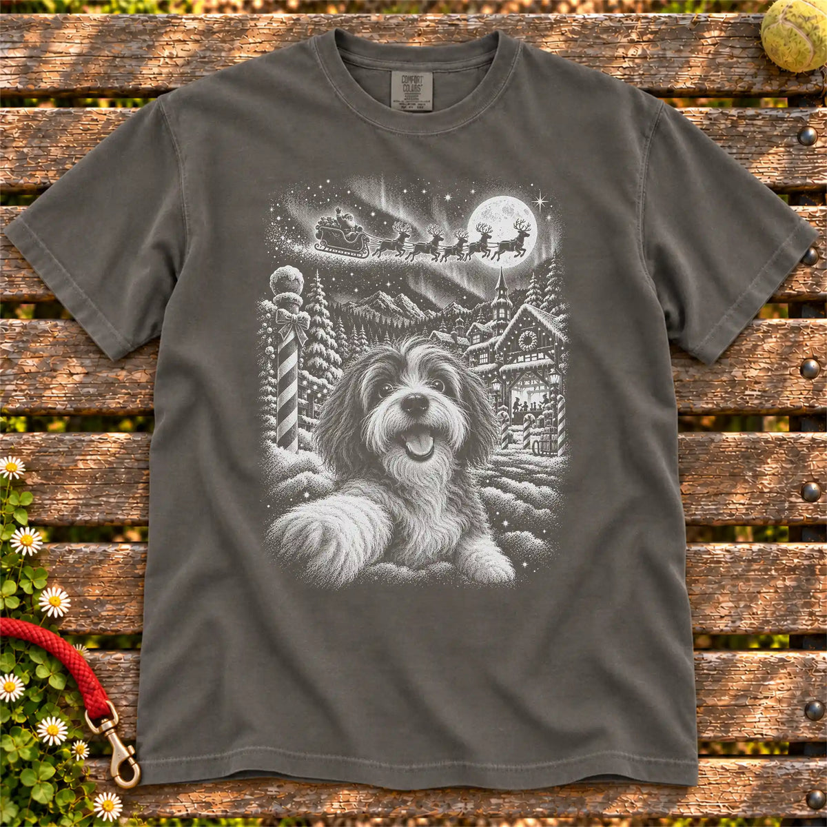 Havanese Santa Selfie design on a Pepper T-shirt