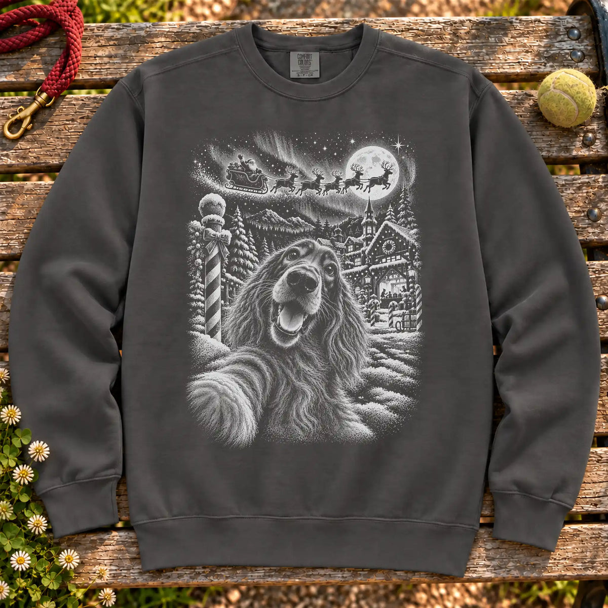 Irish Setter Santa Selfie design on a Pepper sweatshirt