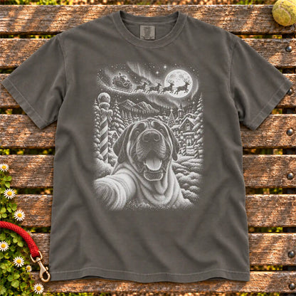 Mastiff Santa Selfie design on a Pepper T-shirt