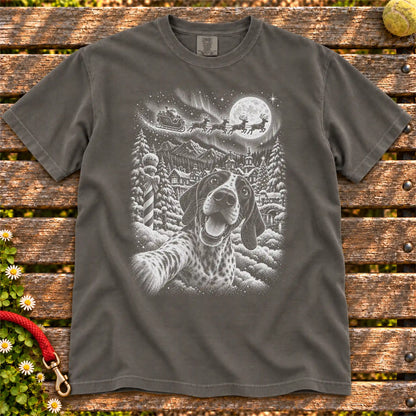 Pointer Santa Selfie design on a Pepper T-shirt