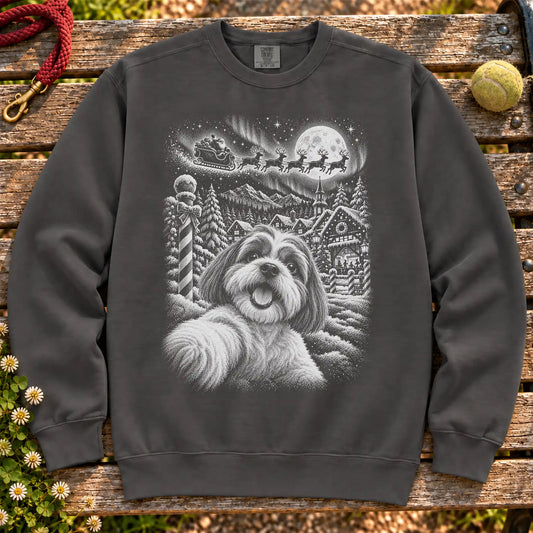 Shih Tzu Santa Selfie design on a Pepper sweatshirt