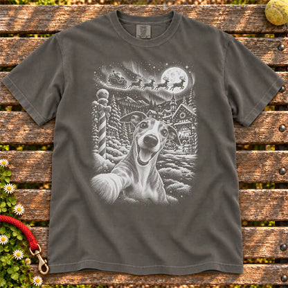 Whippet Santa Selfie design on a Pepper T-shirt