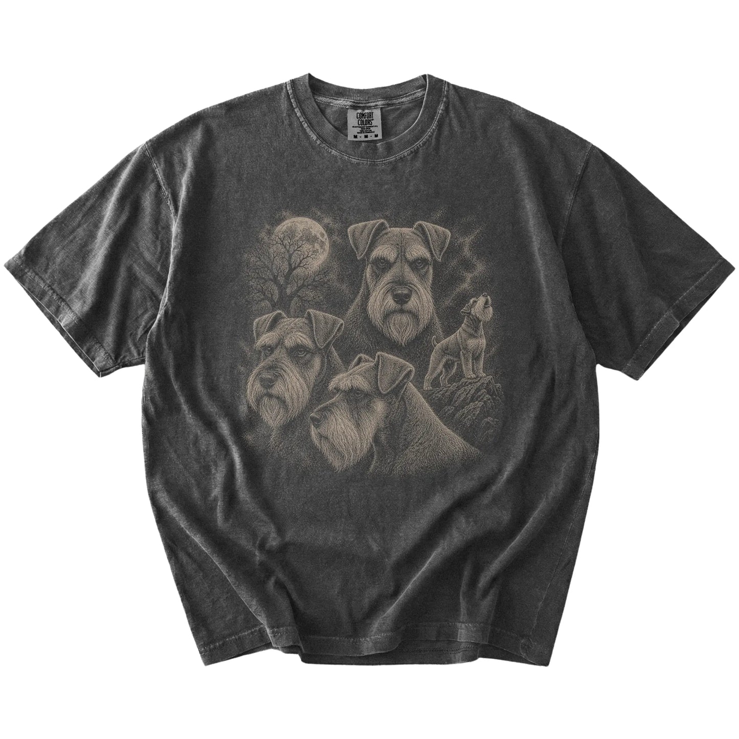 Vintage moon montage featuring Schnauzer on a Pepper Comfort Colors® T-shirt