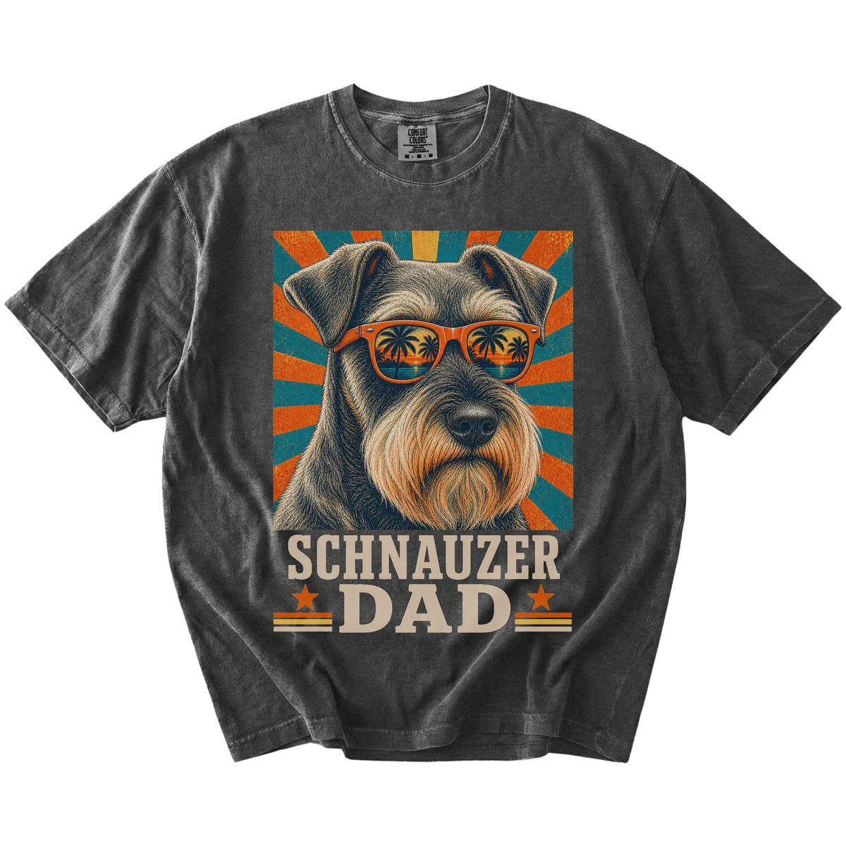 Retro Schnauzer Dad design on a Pepper Comfort Colors T-shirt