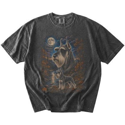 Schnauzer in a moonlit fall forest scene on a Pepper Comfort Colors® t-shirt
