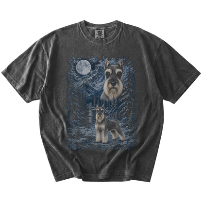 Schnauzer in a snowy winter forest on a Pepper t-shirt
