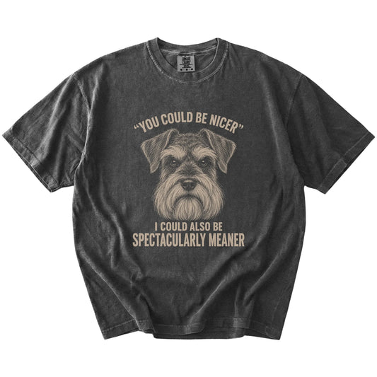 Schnauzer Guard Dog T-Shirt in Pepper — flat lay