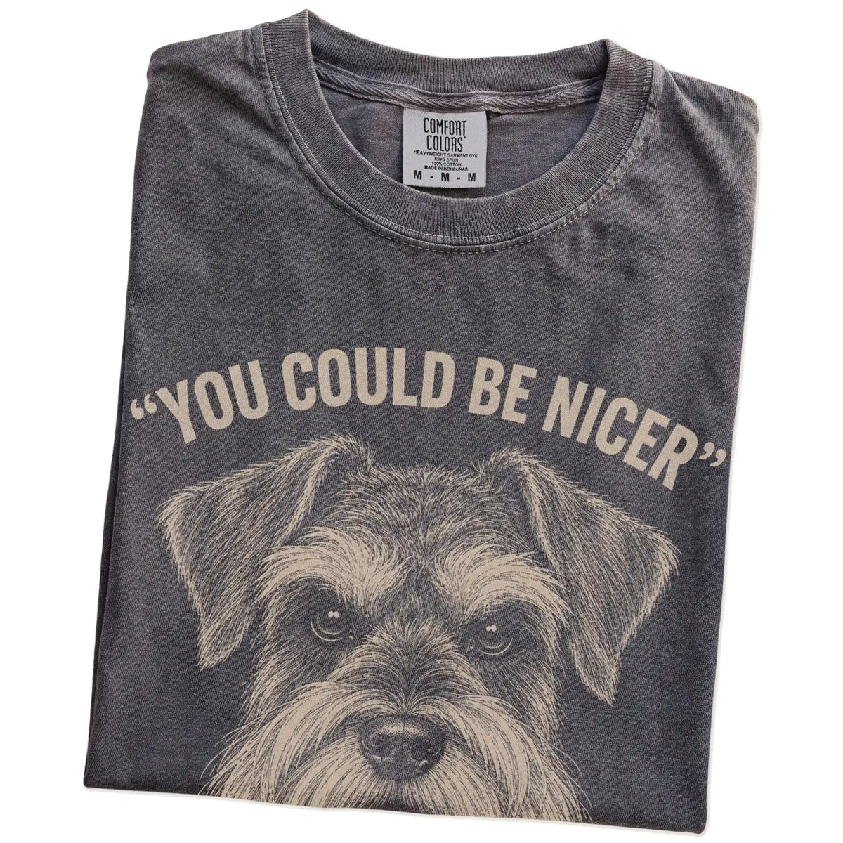 Schnauzer Guard Dog T-Shirt in Pepper — folded detail