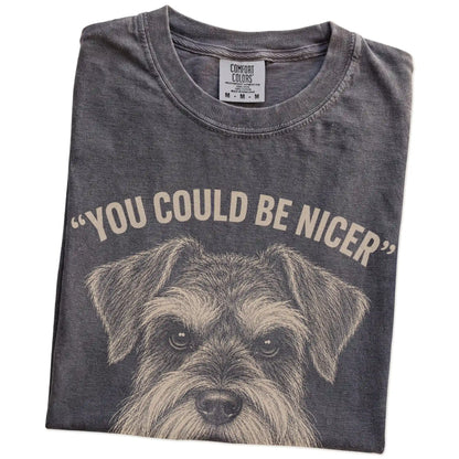 Schnauzer Guard Dog T-Shirt in Pepper — folded detail