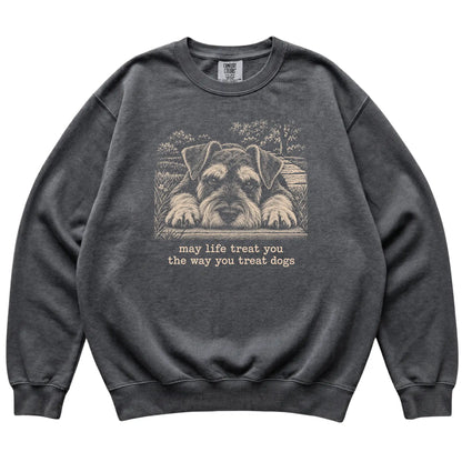 Schnauzer Karma Comfort Colors sweatshirt in Pepper — Flat Lay