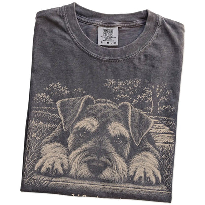 Schnauzer Karma Comfort Colors T-shirt in Pepper — Folded Detail