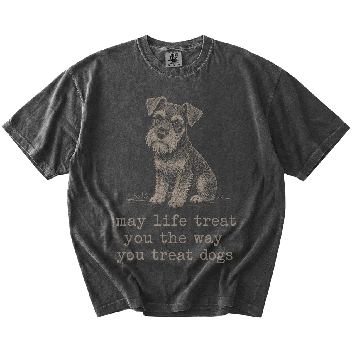 Pepper Schnauzer Karma T-Shirt laid flat