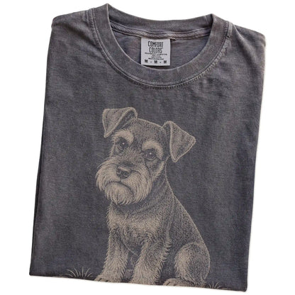 Folded Pepper Schnauzer Karma T-Shirt showing the graphic