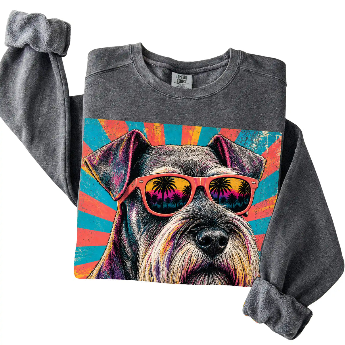 Folded Pepper Comfort Colors sweatshirt with a Retro Schnauzer Mama design
