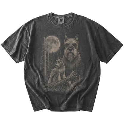 Pepper Schnauzer Moonlit Forest T-Shirt laid flat