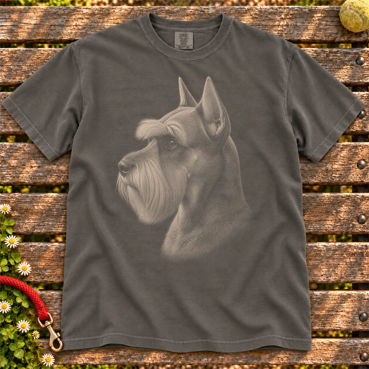 Schnauzer Photo design on a Pepper Comfort Colors T-shirt, shown flat